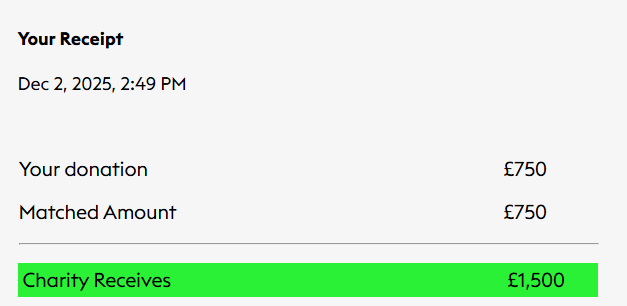 Donation receipt showing total amount
